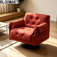 Fauteuil pivotant de luxe en cuir mélangé, rembourré de plumes, avec base pivotante en carbone noir mat
