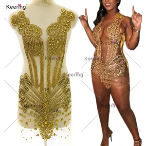 WDP-434 keering 2023 Newest Hot-Sale Gold Rhinestone Applique Elegant Full Bodice Beaded Appliques For Prom Clothing