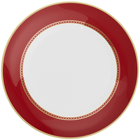 Service d'assiettes de luxe en porcelaine fine rouge avec bord doré et motif géométrique, assiettes de présentation pour décoration de table de mariage et de banquet