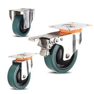 Hochwertige PU/PA 304 Edelstahl rollen 3-Zoll-Industriewagenräder mit oberer Platten bremse - Product Image 2