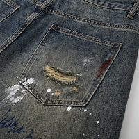 Shorts en jean déchirés amples pour hommes, style streetwear, motif graffiti, en denim délavé, fabrication OEM personnalisée, Jorts d'été
