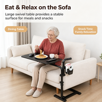 Table de lit d'appoint en fer 23,6 x 15,7 po, pivotante à 360°, ergonomique, avec poignée réglable individuellement, pour ordinateur portable, canapé, moderne