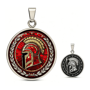 Pendentif en alliage de zinc plaqué argent, médaille circulaire avec motif casque de Sparte, émail, thème antique, objet de collection artistique - Product Image 3
