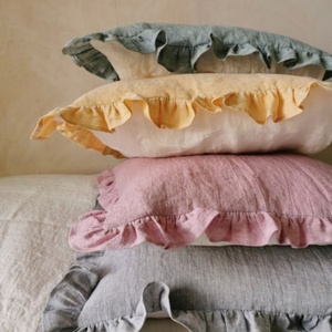 High Quality Ruffled Pillowcase with Ties Queen King Washed French Linen Square Highchair Luxury Cushion Cover <b>Stripe</b> Ruffle - Product Image 6