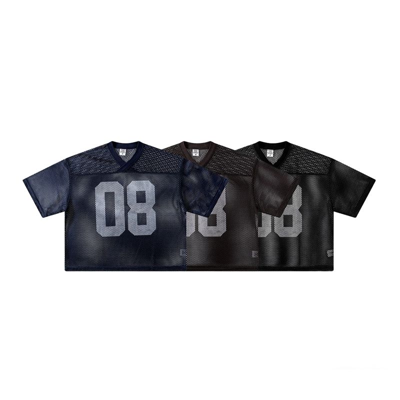 Nuevo estilo americano de verano de los hombres Vintage malla Boxy manga corta Camiseta holgada diseño impreso