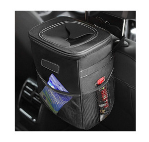 Car Trash Can with Lid and Storage Pockets, Waterproof Car Garbage Can, Multipurpose Trash Bin for Car