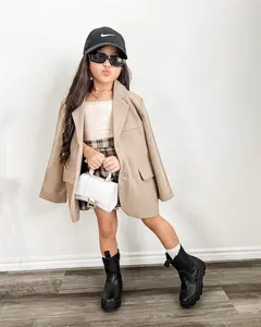 Ms-10 소녀 긴 코트 디자인 카키색 버튼 포켓 도매 소녀 어린이 정장 재킷 아기 소녀