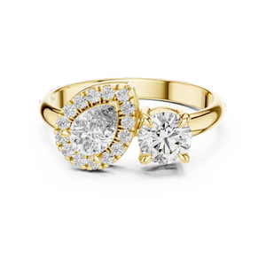 Bague Toi et Moi personnalisée en diamant CVD cultivé en laboratoire, taille brillant rond, en or massif 14K, KRUP JEWELS KJ 89, certifiée IGI, unisexe - Product Image 1