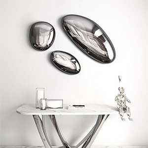 Kim loại thủ công mỹ nghệ Tùy chỉnh màu sắc kích thước nghệ thuật hiện đại 3D trang trí ba đá cuội tường trang trí thép không gỉ tác phẩm điêu khắc - Product Image 1