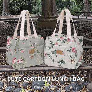 Sac à déjeuner isotherme en toile, sac fourre-tout réutilisable pour pique-nique, imprimé floral et papillon, pour l'école, le bureau, les voyages, écologique et réutilisable - Product Image 2