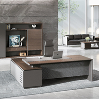 Mobili per Ufficio Direzionale di Alta Gamma, Scrivania Direzionale Moderna a L in Noce Grigio con Ampio Armadio Laterale, Ecologica