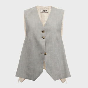 Gilet sur mesure pour femmes Combo gilet sans manches à col en V avec sangle réglable dos rayé vêtements de détente boutons décorés - Product Image 5