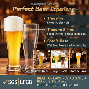 Vaso de Cerveza Pilsner Transparente de 500 ml, Sin Plomo, Libre de BPA, Reutilizable, Estilo Clásico, Apto para Lavavajillas, Sostenible, para Taberna - Product Image 2