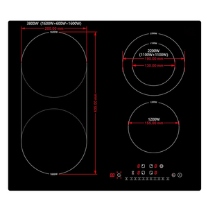 Table <span class=keywords><strong>de</strong></span> cuisson <span class=keywords><strong>vitrocéramique</strong></span> encastrable 4 zones 7200W, zone ovale extensible, commande tactile, minuterie, verrouillage enfant, compatible avec tous les ustensiles <span class=keywords><strong>de</strong></span> cuisson, 60cm - Product Image 4