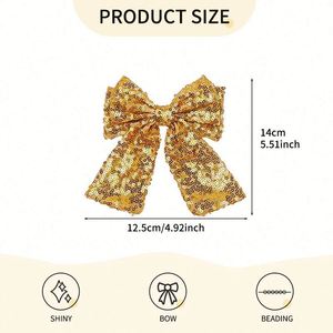 Barrette à cheveux pour enfants, mignonne, avec nœud brodé de perles et paillettes, grande pince latérale en queue de cygne pour frange, avec embout en tissu pour petite fille, style européen-américain LX - Product Image 4