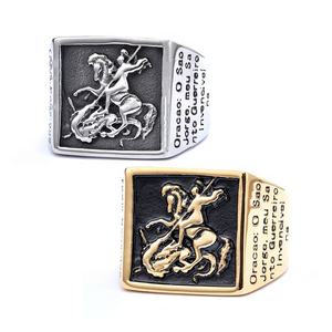 Nouvelles bagues tendance en acier inoxydable avec motif de dragon tueur, saint Michel, saint George, archange, croix, pour hommes et femmes - Product Image 1