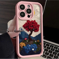 Coque de téléphone personnalisée avec peinture à l'huile de paysage, couleur bonbon fleuri, givrée et antichoc pour iPhone 17 16 15 Pro Max 14 13 12