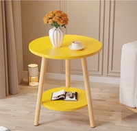 Table d'appoint ronde double couche de style nordique minimaliste avec pieds en bois massif, disponible en plusieurs tailles, pour chambre, salon, hôtel