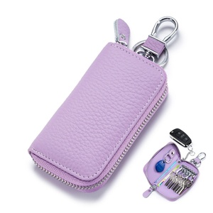 Wholesale Fashionable Car Key Bag Zipper Soft PU and Genuine Leather Key Case for Male Female Mini Key Wallet for Key Holder - Product Image 4