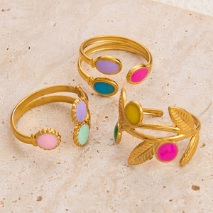 European American Style Daisy <b>Open</b> <b>Ring</b> Stainless Steel 18K Gold Plated Unisex Jewelry Gift - Product Image 3