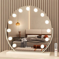 Miroir de maquillage rond LED haut de gamme en gros, 3 couleurs, à intensité réglable par toucher, 360° °   Miroir de maquillage rotatif rechargeable pour chambre et salon