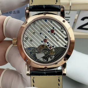Montre mécanique pour homme, nouveau style, tourbillon, remontage manuel, cristal saphir, boîtier en or rose, cadran blanc, bracelet en cuir noir - Product Image 3