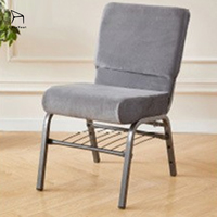 Chaise d'église moderne EaseNeat en tissu épaissi avec cadre métallique et étagère intégrée, empilable pour auditorium, usage commercial