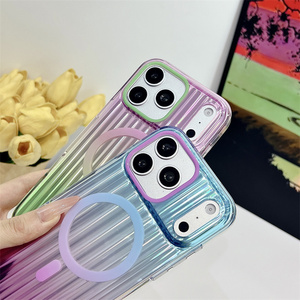 Funda Magnética para Teléfono con Diseño de Arcoíris Degradado para iPhone 17 16 15 Pro Max, con Rayas Corrugadas y Textura Ondulada IMD - Product Image 5