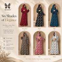 Abaya florale rouge à marque privée pour femme, robe longue islamique avec tissu fluide et doux, ceinture ajustable et look boutique prêt-à-porter