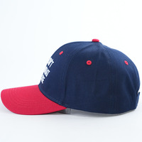 Gorra de béisbol de alta calidad de 6 paneles azul marino rojo de dos tonos 100% algodón ajustable estructurado gorra de béisbol de 6 paneles