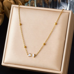 Diamond Zircon Bow Necklace Gold Plated Stainless Steel Minimalist Clavicle Chain Everyday Wear - Product Image 1