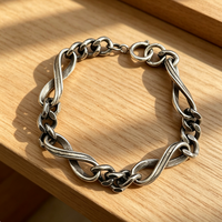 Bracelet en acier inoxydable torsadé effet vieilli motif infini à 8 caractères, style hip-hop punk, bijou de mode de niche
