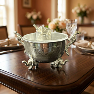 Bol décoratif en métal artisanal au design moderne, éléphant et paon, boîte en velours, cadeau |   Décoration d'intérieur de haute qualité pour un anniversaire - Product Image 1