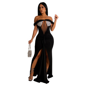 เดรสยาวผ่าข้างประดับด้วยเลื่อมเปิดไหล่สำหรับผู้หญิงเสื้อผ้าเซ็กซี่หรูหรา2024งานปาร์ตี้งานพรอมงานราตรีแบบไม่สม่ำเสมอ - Product Image 6