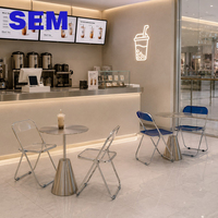 Fabricant de meubles de restaurant SEM, ensemble table et chaises pour food court, café, table ronde, chaise pliante en acrylique