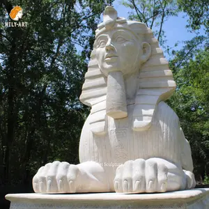 Grande Statue de Sphinx sculptée à la main en pierre naturelle blanche, jardin extérieur, Sculpture égyptienne