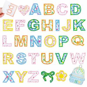 Nouveaux patchs thermocollants exquis de 5,3 cm avec motif floral rose, bleu et blanc, lettres imprimées pour la décoration de vêtements et de chapeaux - Product Image 5