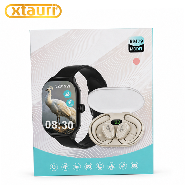 XTAURI RM79 2 in 1 SmartWatch Set BT5.5 Earhooks TWS Wireless Earbuds with Fitness Smart Watch