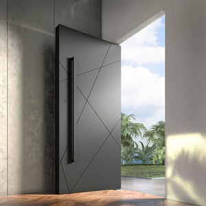 Porte d'entrée Qifan en bois massif de style moderne du milieu du siècle, avec motif géométrique, surface finie, style battant, pour usage extérieur - Product Image 2