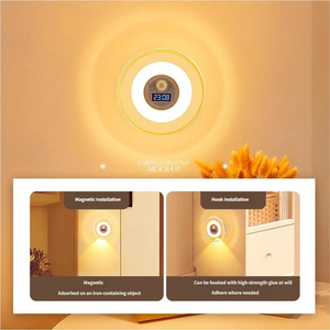 Magnetic Rechargeable <b>LED</b> Wall Lamp <b>Motion</b> <b>Sensor</b> Night <b>Light</b> 3-Color Dimmable Touch Remote Sconce with Clock for Bedroom - Product Image 2