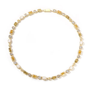 Kalung Rantai Hip-Hop <span class=keywords><strong>Opal</strong></span> Kuning Warna Campur dengan Zirkon Geometris Persegi Bulat, Aksesori Gaya Unik - Product Image 4