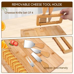Ensemble de planches à fromage en bambou rectangulaires de 13,78 pouces avec 4 ustensiles, planche à découper multifonctionnelle pour servir fruits et pain - Product Image 4