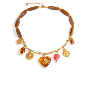 Collar de acero inoxidable con forma de corazón, colgante de resina y dijes para mujer, joyería de moda. - Product Image 5