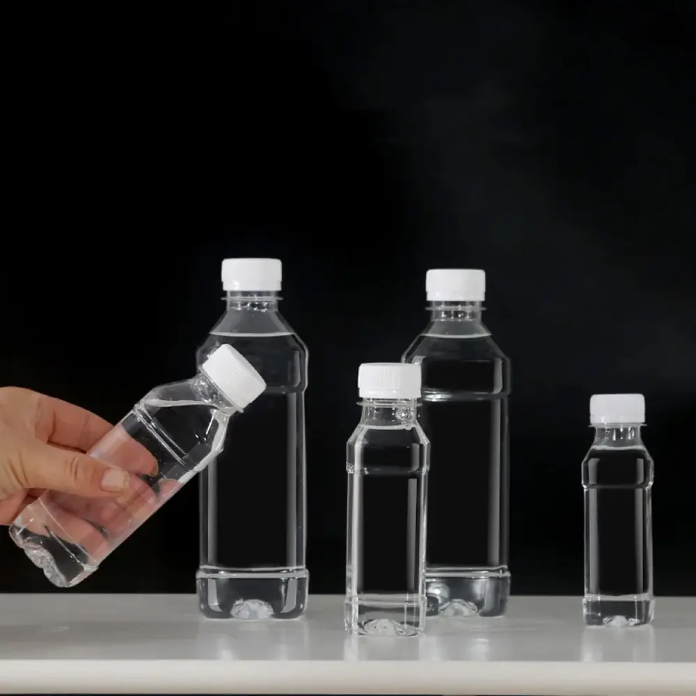 Disposable Transparent Empty Pet Plastic 100Ml Drinking Juice Bottles With Lids For Juice