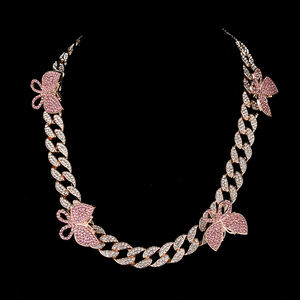 قلادة سلسلة ربط كوبية أنيقة متعددة الطبقات قلادة فراشة للرجال والنساء هدية مصنوعة من سبائك الزنك - Product Image 3