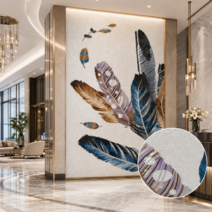 Mosaïque murale artistique personnalisée en céramique <span class=keywords><strong>de</strong></span> jade glacé découpée à la main avec plumes colorées <span class=keywords><strong>pour</strong></span> hôtel, bar, maison, <span class=keywords><strong>cloison</strong></span> décorative, mur d'accentuation - Product Image 3