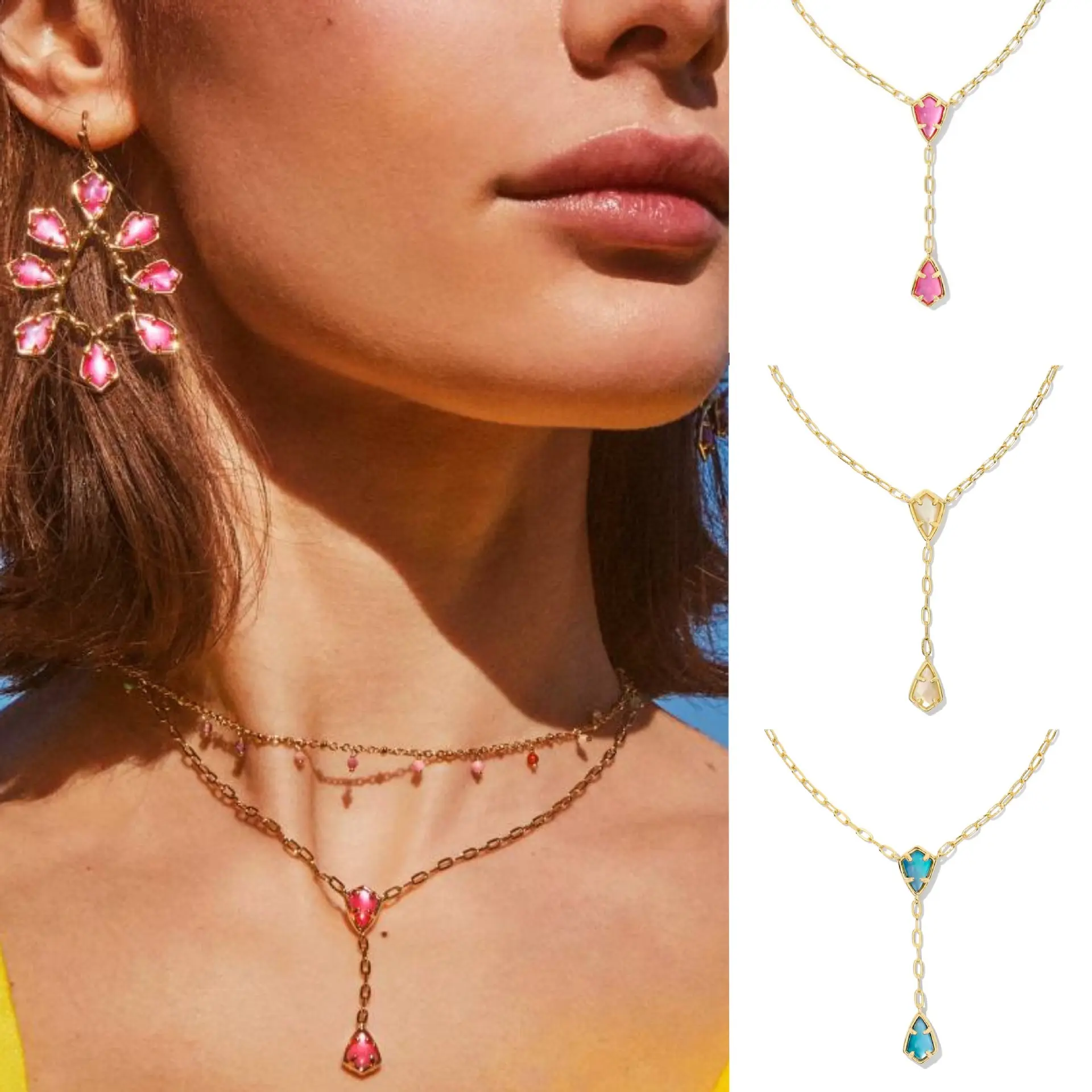 Carline Fashion Minimalist Chain Elegant Pendant Necklace Stainless Steel 18K Gold Plated Tassel Zircon Jewelry for Women Girl