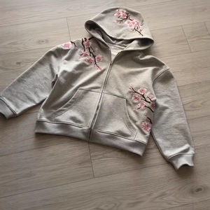 <span class=keywords><strong>Felpa</strong></span> con Cappuccio Unisex con Zip Integrale e Ricamo Floreale, Oversize, Pesante, Stile Streetwear - Product Image 1