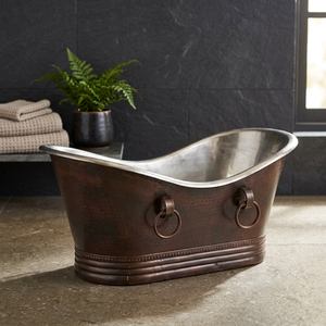 Baignoire ovale autoportante en métal de style antique, avec poignées annulaires, design durable pour adultes - I H C - Product Image 3