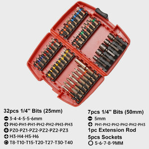 Jeu de douilles en acier S2, tiges hexagonales de 1/4 po, 25 mm, 50 mm, embouts Phillips, hexagonaux, Torx, rallonges pour outils à main et perceuses électriques avec étui - Product Image 2